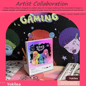 HOTT Yokilea Artist Collaboration Wireless CD Player with Music Record Rechargeable Speakers RGB Light USB Port Remote Control, Retro Desktop Vertical Music Player Ornament Collection