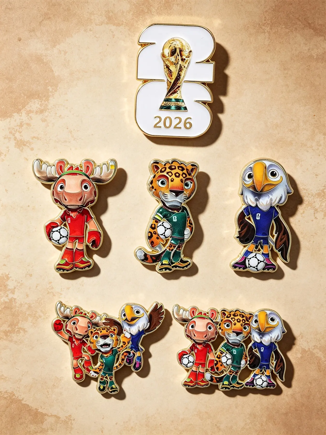 6Pcs Creative Sports Event Pin Set, Fun Cute Moose Jaguar Bald Eagle Cartoon Characters, Fashion Clothing Accessory, Daily Wear, Gift for Sport Lovers