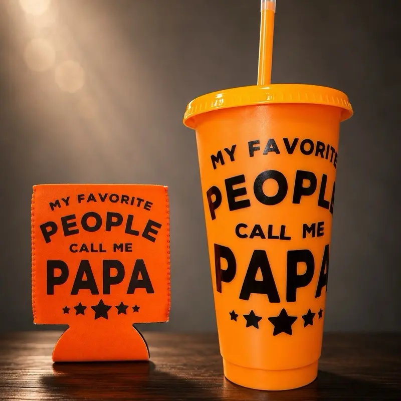 "My Favorite People Call Me Papa" Can Coozie and Cold-Temperature Color-Changing Cup Set