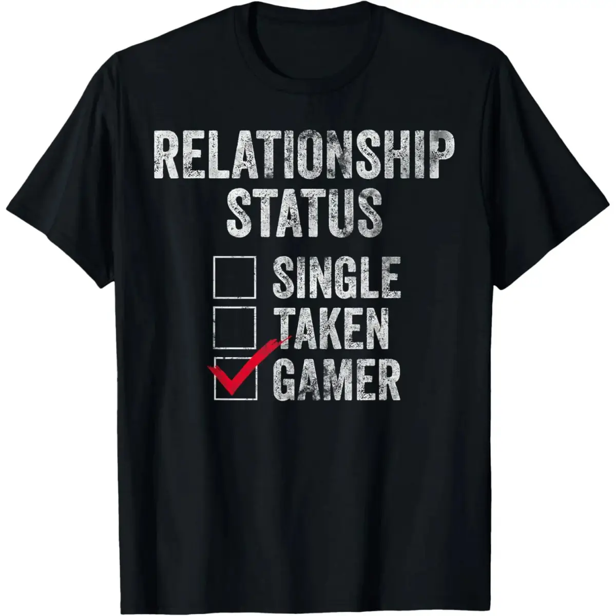 Men's Funny Gamer Casual Crewneck Tshirt - "Relationship Status" Graphic Print Short-Sleeve Top, All Seasons, Everyday Wear, Streetwear Menswear, Soft Skin-Friendly Fabric, Denim-Cargo Style, Available in 2XL, 3XL
