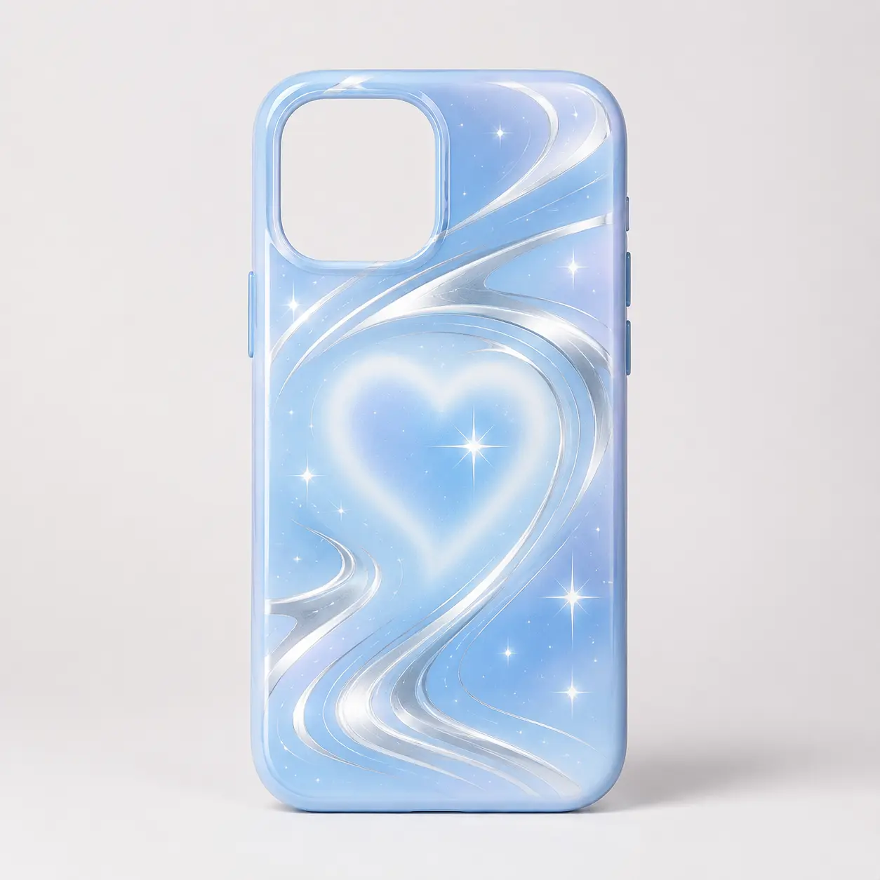 Heart Design Blue iPhone Case with Sparkling Stars and Swirls for Stylish Protection