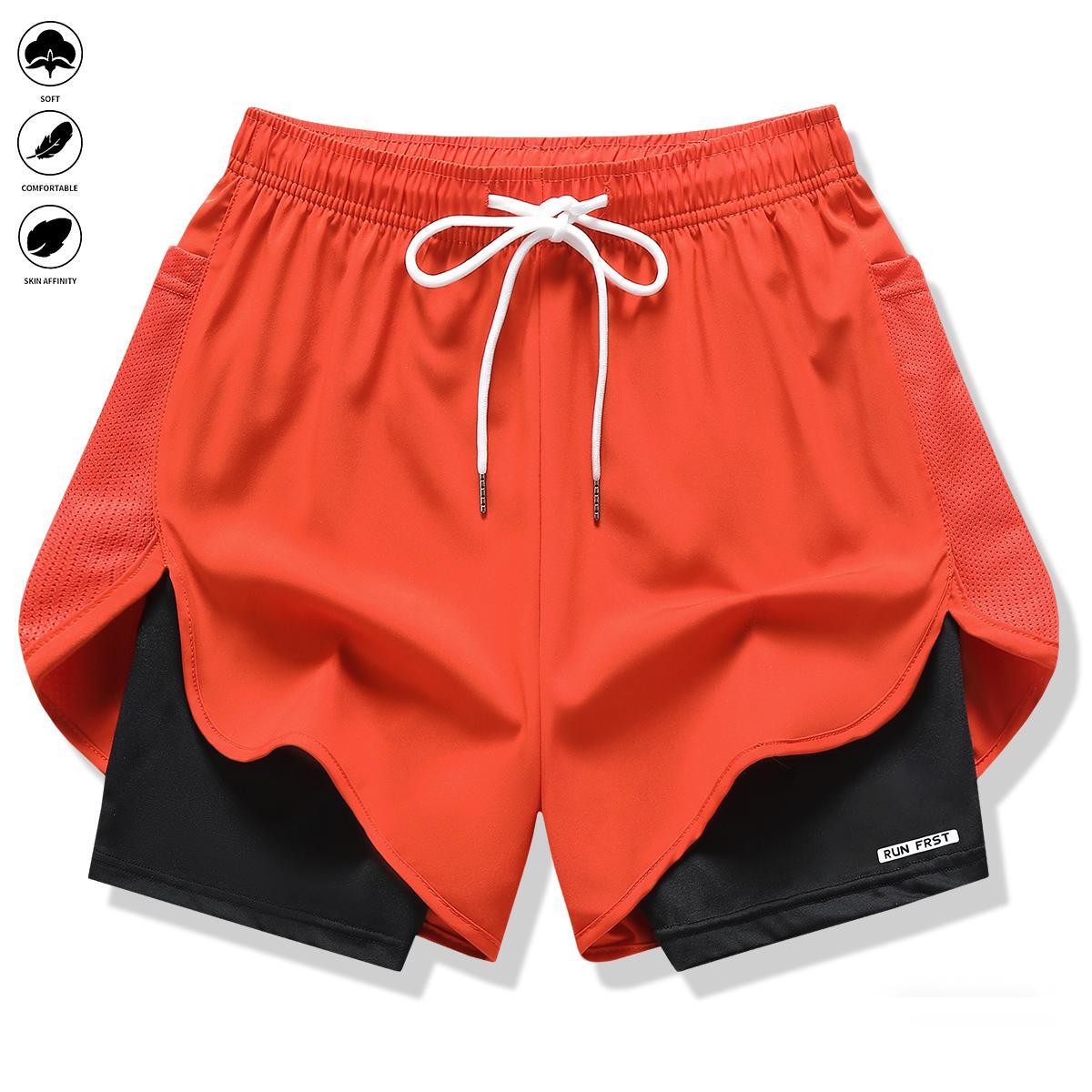 Pack of 3 Women’s casual athletic pants, Faux two-piece design, Solid color with inner lining, elastic drawstring waistband, suitable for outdoor fitness, running, sports, and casual wear, women’s shorts