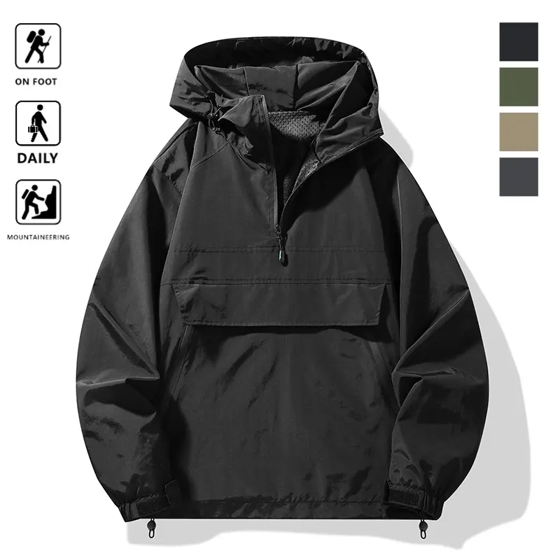 Half Zipper Mountain Style Loose Fit Pullover Hooded Outdoor Casual Autumn Trendy Brand Men's Jacket - Men's Jackets - Men's Clothing summervibes