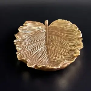 Gold Leaf Resin Tray, Nordic Style Home Decor Plate, Elegant Gold Accents, Perfect for Living Room, Study, Bedroom, Fine Detail Design, Home Decor Ornament, Decorative Home Ornament