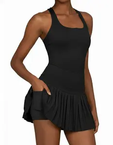 2026 Nude-feel Backless Tennis Dress, Base Layer, Anti-exposure, Fitness Pocket, Running Pleated Skirt, Tight-fitting Sports Dress