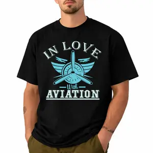 Aviation Graphic T-Shirt for Men and Women, Unisex Pilot Theme Short Sleeve Tee with Airplane Propeller Print, Casual Vintage Style Top for Travel, Outdoor Wear and Gift Idea