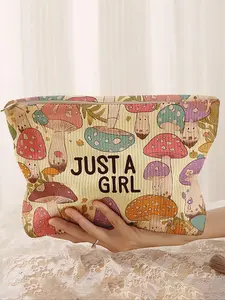 Mushroom Pattern Makeup Bag, Casual Versatile Storage Bag, Travel Makeup Bag, Cosmetic Travel Bags, Cosmetic Pouch, Suitable for Women and All Kinds of Occasions