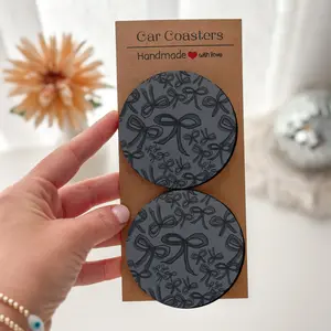 Elegant Bow Pattern Desk Coasters, Round Coaster, Trendy Tiktok Home Office Table Decor (2/4 Pieces), Stylish Desktop Accessories, Perfect Gift Idea