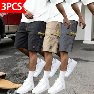 Men’s American Street Style Cargo Bermuda Shorts, Summer Casual Multi-Pocket Loose Straight-Leg Trendy Knee-Length Shorts, 3-Pack