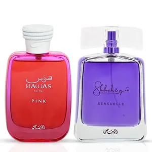 Hawas Pink 100ml & Shuhrah Sensuelle 90ml - Eau de Parfum Sprays by Rasasi | Sweet Elegance Meets Vibrant Femininity (Bundle)