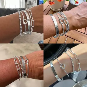 Dainty Cubic Zirconia Tennis unique Jewelry Set, 4 Pcs Silver Plated Bangle Cuff Knot Bracelet, Goddess Fashion Accessories Suitable for Birthday Present, Daily Wear, Party