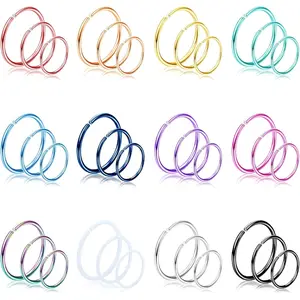 MILACOLATO Unisex 36Pcs 20G Nose Rings Set, 316L Stainless Steel Body Jewelry for Septum Pierced Ring, Helix, Tragus, Lip, Cartilage Earring Hoops, Heart Design Piercing Accessories summerwins