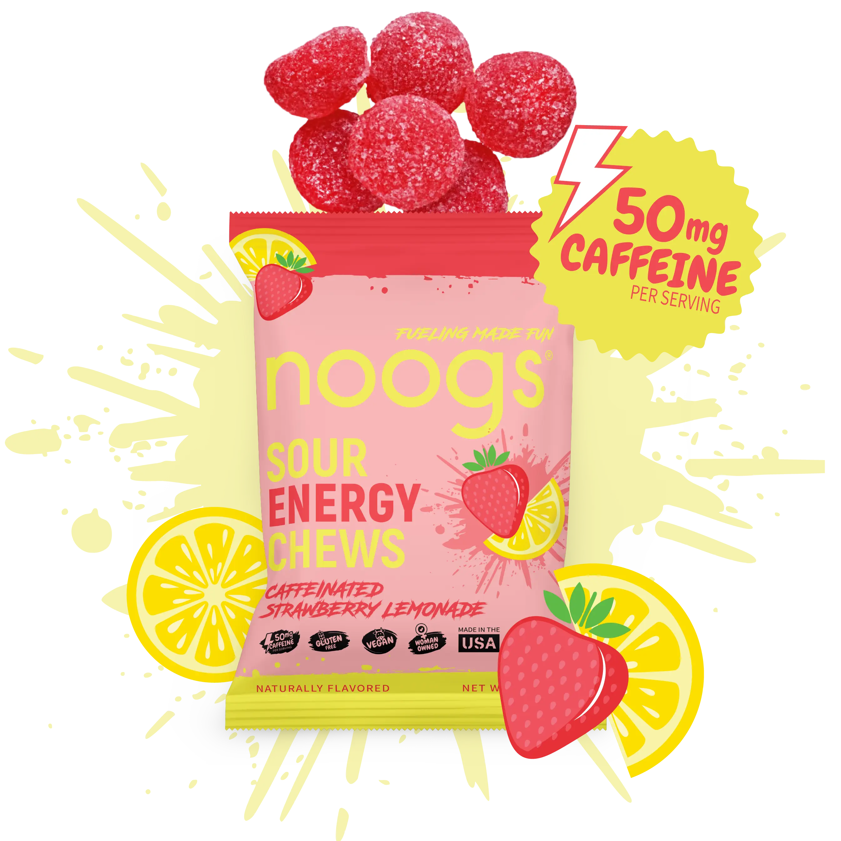 Caffeinated Strawberry Lemonade Sour Energy Chews Caffeinated Strawberry Lemonade Sour Energy Chews