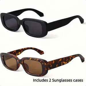 Christmas Gift Vintage Rectangular Fashion SUNglasses for Men and Women - Tortoiseshell and Pure Black Small Frame, Lightweight Retro Style, Suitable for Casual and Formal Attire, Classic Design, Trendy Glasses, Must-Have for Fashion Enthusiasts