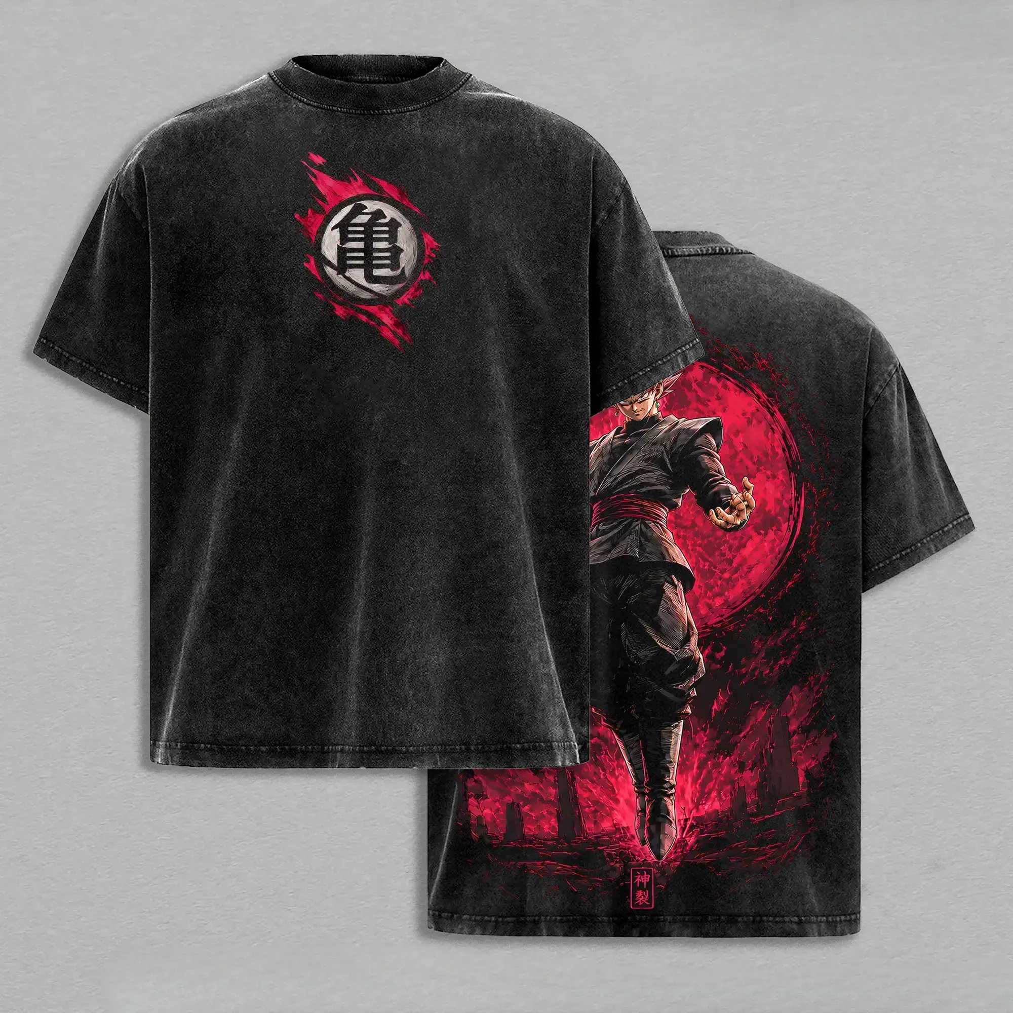 Kakarot Black Zamasu Fused Dark Saiyan Rosé Warrior Anime Vintage Washed Oversized Graphic Tee Crimson Aura Villain Heavyweight Cotton Streetwear Shirt DBZ Merchandise Retro GraphicTees Y2K Fashion Pump Cover Apparel