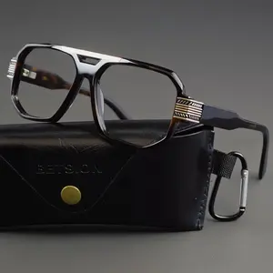 BETSION Unisex Heavy Metal Acetate Eyeglass Frames - Full Rim Oversized Square Thick Frames, Spring Hinges, Rock Style, Ideal for Big Faces, Daily Wear Ultimate Comfort