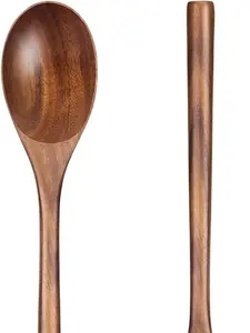 2PCS Large Wooden Cooking Spoons, 12 Inches Wooden Kitchen Utensil for Cooking, Serving, Mixing