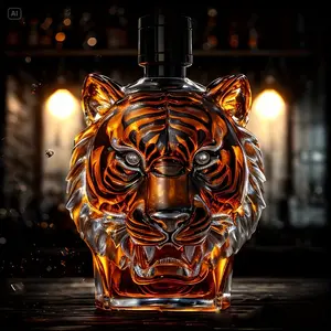 Tiger-Shaped Whiskey Decanter & Wine Bottle, 10.14oz Reusable Glass Mini Bottle, Elegant Animal Design for Christmas, Halloween, Outdoor Parties, Home Bar Accessories