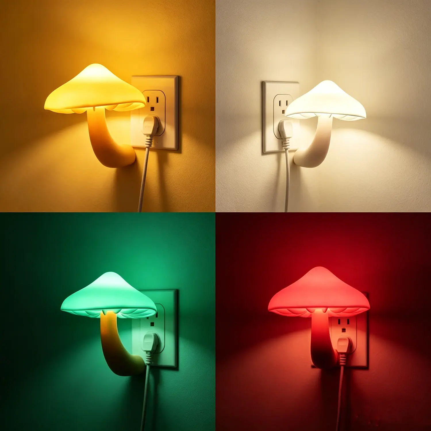 4-Pack Compact LED Cute Mushroom Night Lights - Plug-In Wall Dusk-Sensor Lights with Auto Shut-Off, 7 Neon Colorful Changing Decor for Kids Room, Cozy Indoor Nursery Bedroom Gift, Decorative Lights, Led Night Light Specialty & Decorative Lighting