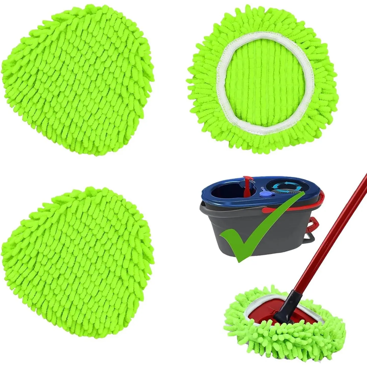 Mop Heads Replacements Compatible with Ocedar RinseClean 2- System 3 Pack Spin Mops Refill Microfiber Chenille for O Cedar Dry Wet Cleaning  Hard-surfaced Floors Machine Washable