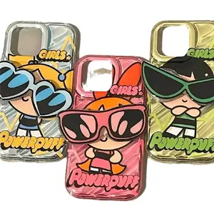 Universal Sunglasses Holder Powerpuff Girls Ghost with Laser Paper iPhone16 iPhone15 iPhone14 Pro Max Apple 13 Phone Case 12 Inner Twill Weave 15 Women  case