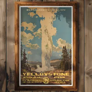 Yellowstone National Park Poster, Wyoming Travel Print, Scenic Home Decor, Wall Art Painting, Hiking Adventure Gift