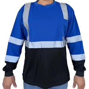 Class 2 Max-dry Moisture Wicking Mesh Long Sleeve Safety T-shirt, Blue/Black Menswear Clothing