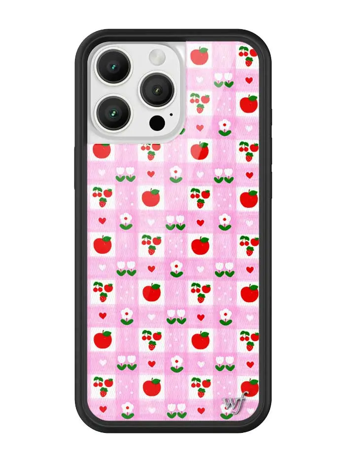 Apple a Day | Limited Edition Trendy iPhone Case | Raised Protective Black Bumper | Women Owned Small Business | White and Pink Patchwork Vibrant Red Apples and White Daisies | Safety Casing Protective | Gift for Her