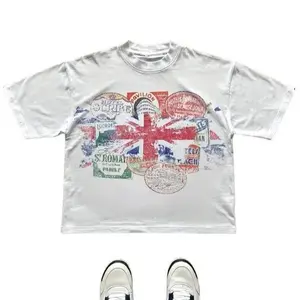 Y2K Union Jack T-Shirt, Retro Travel Stamp Graphic Tee, Vintage UK Flag Print Shirt, Crew Neck, Short Sleeve, Cotton, Gift for Travel Lover Him Her, Men And Womenswear Top