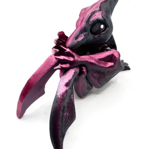 3D Printed large 8 inch wide Collectible Dinosaur in red-violet and Black flexible Articulated Pterodactyl Decor Gift Decorative