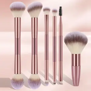 6-Piece Versatile Makeup Brush Set – 2 Large Double-Head Facial Brushes: 2-In-1 Design For Full-Face Application; 3 Small Eye Brushes For Precise Eye Makeup: Eyeshadow, Crease Blending & Eyeliner Smudging; 1 Short Blush Brush For Targeted Cheek Color, Cos