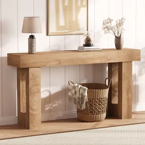 63 Inch Farmhouse Console Table for Entryway, Slim Wooden Sofa Side Table, Modern Minimalist Decor Table for Living Room, Hallway & Front Door, Natural Wood
