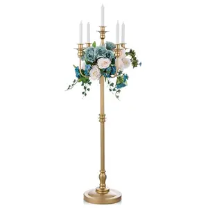 Light Luxury Floor Candelabra Centerpiece, 1 Wedding Decoration Candle and Floral Centerpiece Stand, Tall Gold Party Home Decor Centerpiece