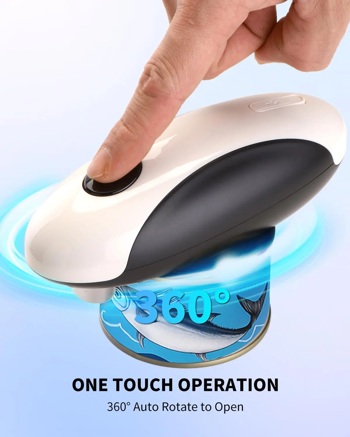 Cordless Self-Design High-End Rechargeable Electric Can Opener, 1-Touch Automatic Operation with Lid Removal, Smooth Cut, Food-Safe, Eco-Friendly, Arthritis-Friendly for Seniors, White, Touch Control