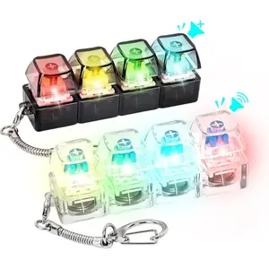 2 Pcs 4-in-1 Mechanical Key Fidget Multifunctional Keychain with LED - Silent & Loud Clicker Keychain Desk Accessory Relaxing Gift for Office & Car