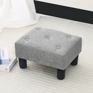Adeco 15.4" Linen Small Footstool Ottoman for Footrest, Modern Rectangle Step Stool Extra Seating with Non-Skid Plastic Legs for Living Room, Couch, Entryway