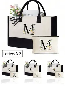 Initial Tote Bag, Lightweight Tote Bag Comes With A Makeup Bag, Present Bag, Suitable For Wedding, Birthday, Beach, Holiday, A Great Gift For Women, Mom, Teachers, Friends, Bridesmaids, Everyday Bags