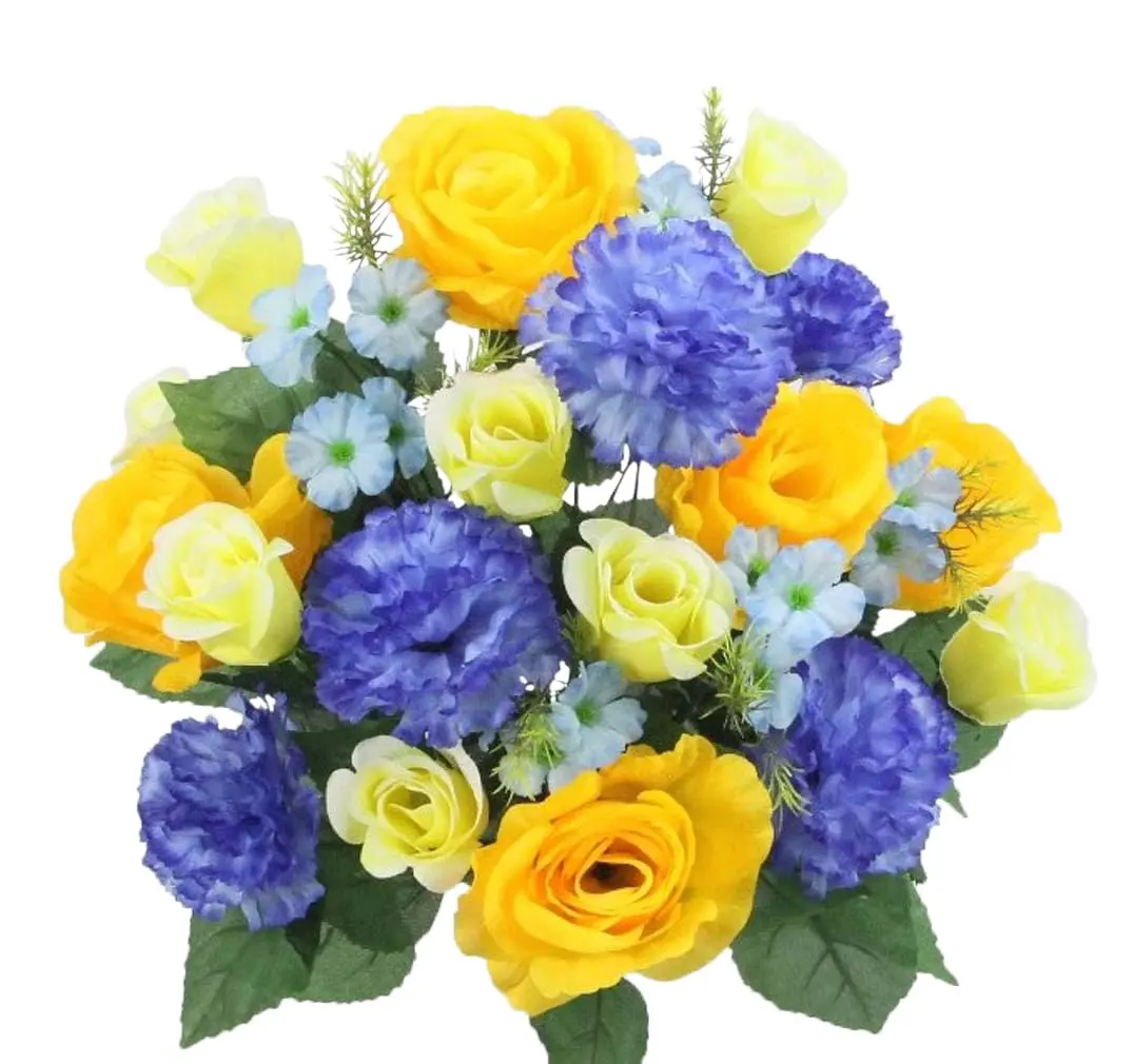 Admired By Nature ABN1B018-CITRU-BL-YW 24-Stem Artificial Spring Rose-Carnation Mixed Bouquet, Decor Plants for Room Accent, Citrus Blue Yellow Home Decor Item, Room Decor