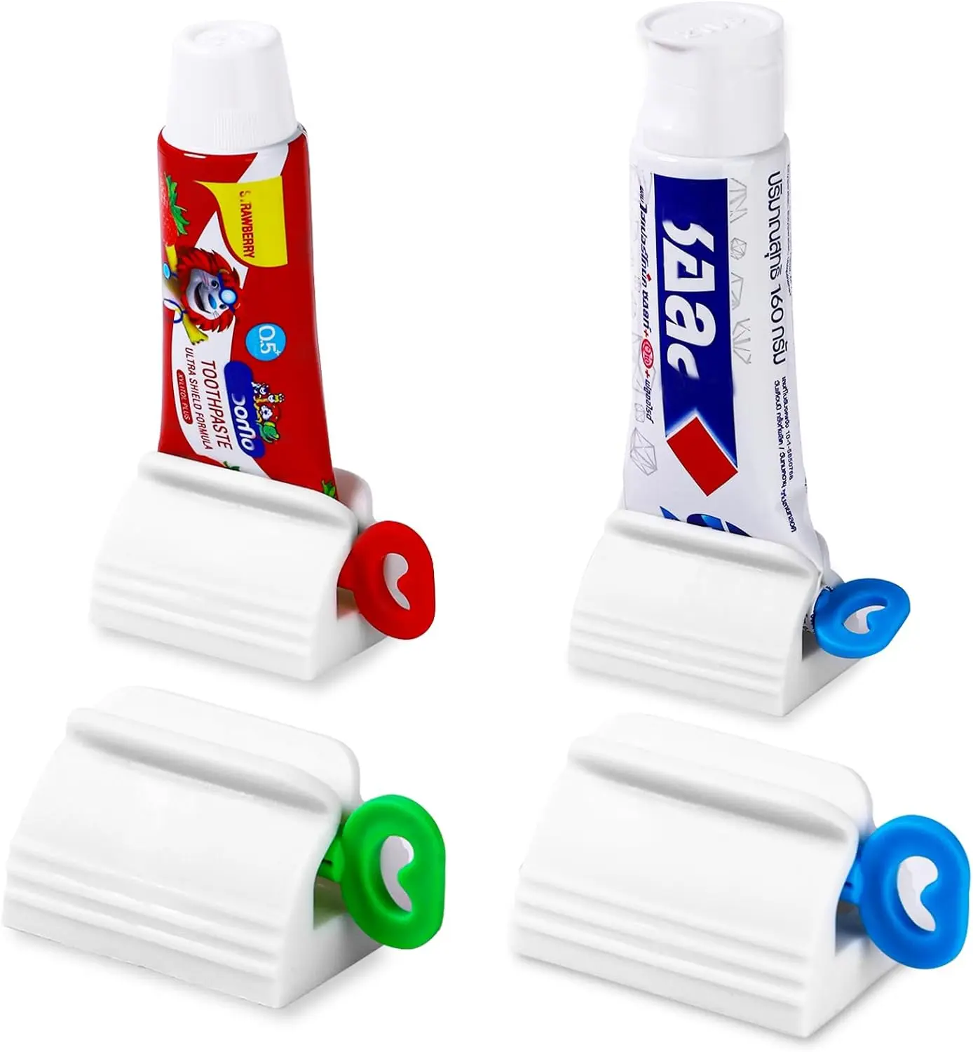 4-Piece Multi-Color Plastic Toothpaste Squeezer Set - Portable Tube Roller Wringer Clips, Bathroom & Travel Tube Saving Dispenser, Simple Practical Home Bathroom Supplies Tool IDM-UTSL Circle Cream