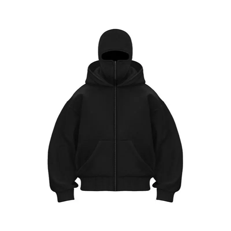 Balaclava Jacket Zip Up Fashion Double Layer Hoodie Hip Hop Outerwear Jacket Y2K Clothing for Men and Women Casual Sweatshirts