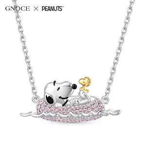 Gnoce Peanuts Collab S925 Necklace for Women Snoopy & Woodstock Bubble Bath in Bathtub Necklace for Her, Daughter, Wife, Valentine‘s Day, Mother’s Day Jewelry Gift