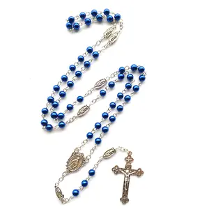 Rosary Beads Necklace with Crucifix and Jesus Medal Catholic Rosaries Chain