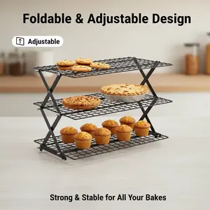 3-Layer Folding Cooling Rack, Cake Tools, Baking Accessories, Biscuit And Cake Drying Rack, Suitable For Kitchen, Outdoor Cooking Must-Have Women's Gifts.
