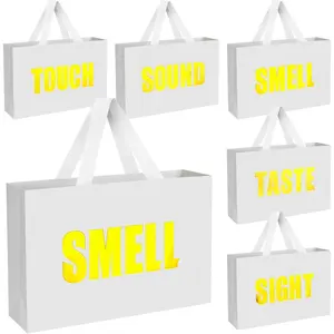 5 Senses  Bags for Him,12.6" Double Sided  Stamping Word,Five Senses  Bags with Ribbon Handles,White  Bag for Wedding Anniversary,Party,Birthday,Mother's Day