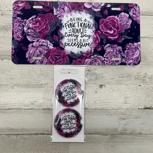 Functional adult license plate and car coasters
