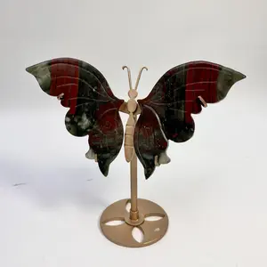 Natural Crystal Quartz Agate Stone Butterfly Wings with Stand Art Decorative Healing Crystal Carved Office Home Decor Reiki Gifts (1pair, 10cm)