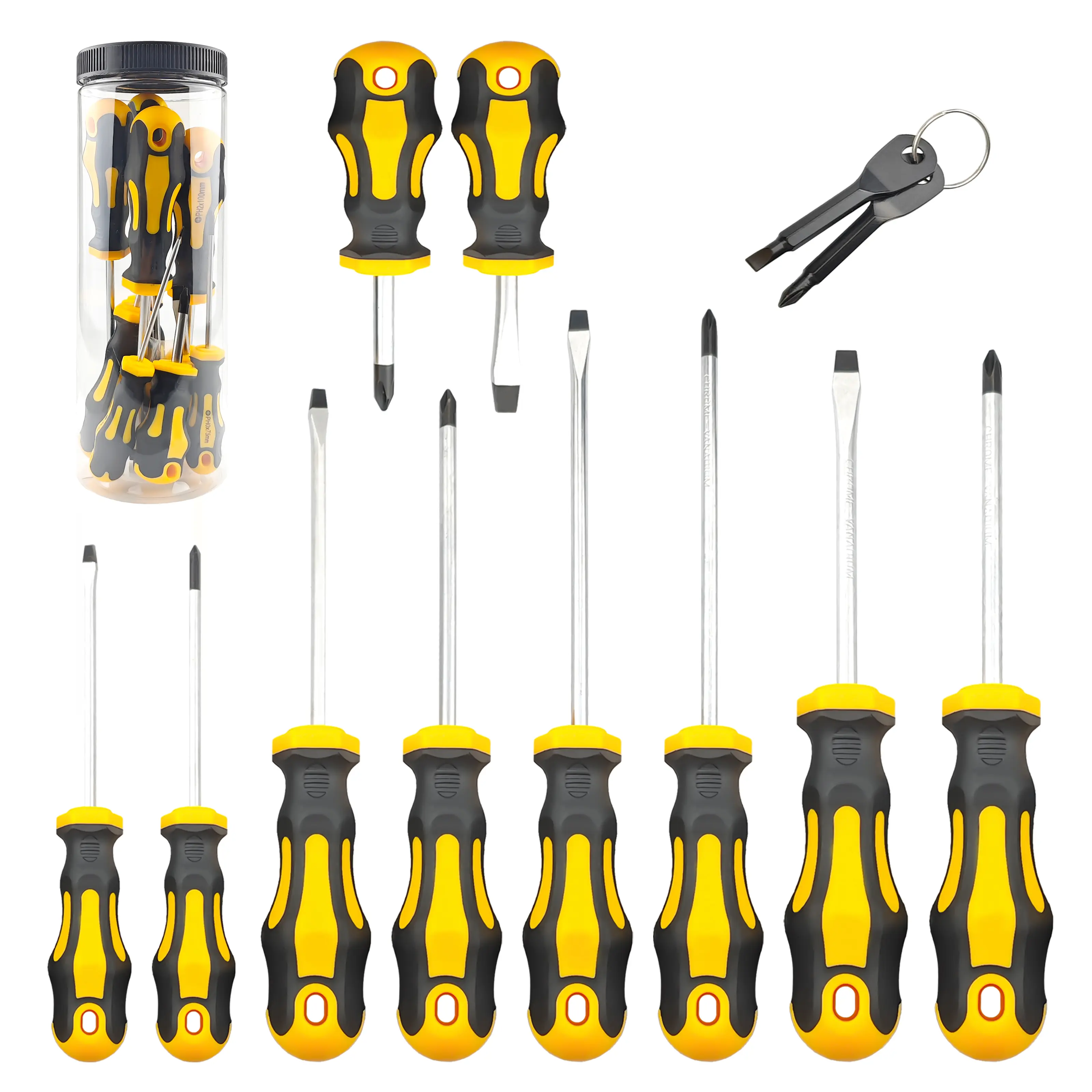 Magnetic Screwdriver Tools Set - 12-Piece Multipurpose Screwdrivers Kit with Storage Bucket