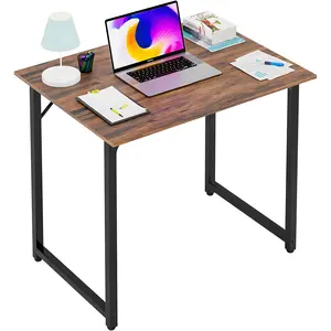 32 Inch Computer Desk Brown Modern Office Desk with Sturdy Metal Frame & Adjustable Feet, Water-Resistant Scratchproof Surface, Compact Writing Table for Home Office, Study or Workspace, Durable Furniture Essential