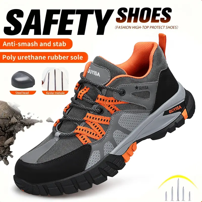 Men's steel-toe sports non-slip work shoes, made of breathable mesh material. They feature light weight, insulation, anti-smashing and anti-piercing properties. Footwear, Fathersdaygift Colder Environments Boy Worker