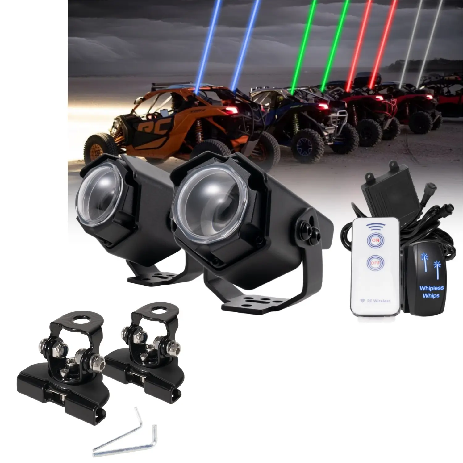 YCHOW-TECH RGBW Laser Whip Lights Kit with Remote Switch - 2PCS Offroad Whips, Sky Beams, Headlights for UTV, ATV tiktokshopspringglowup, Motorcycle Led Lights, Led Headlamp, Headlight Led